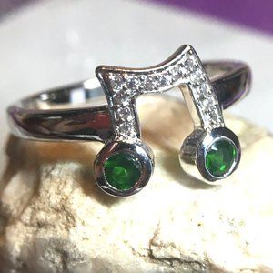 Chrome Diopside .925 Ring Music Note Natural Gemstones Sterling Silver